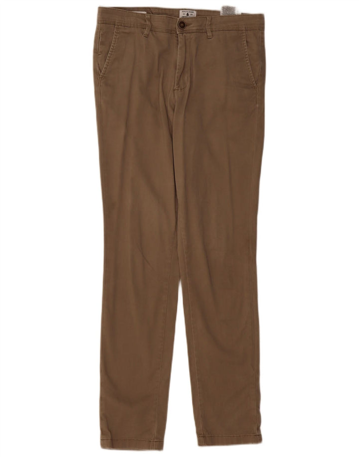 JACK & JONES Mens Straight Chino Trousers W30 L32 Beige Cotton