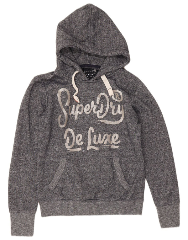 Superdry Womens Graphic Hoodie Jumper UK 12 Medium Navy Blue Flecked Cotton