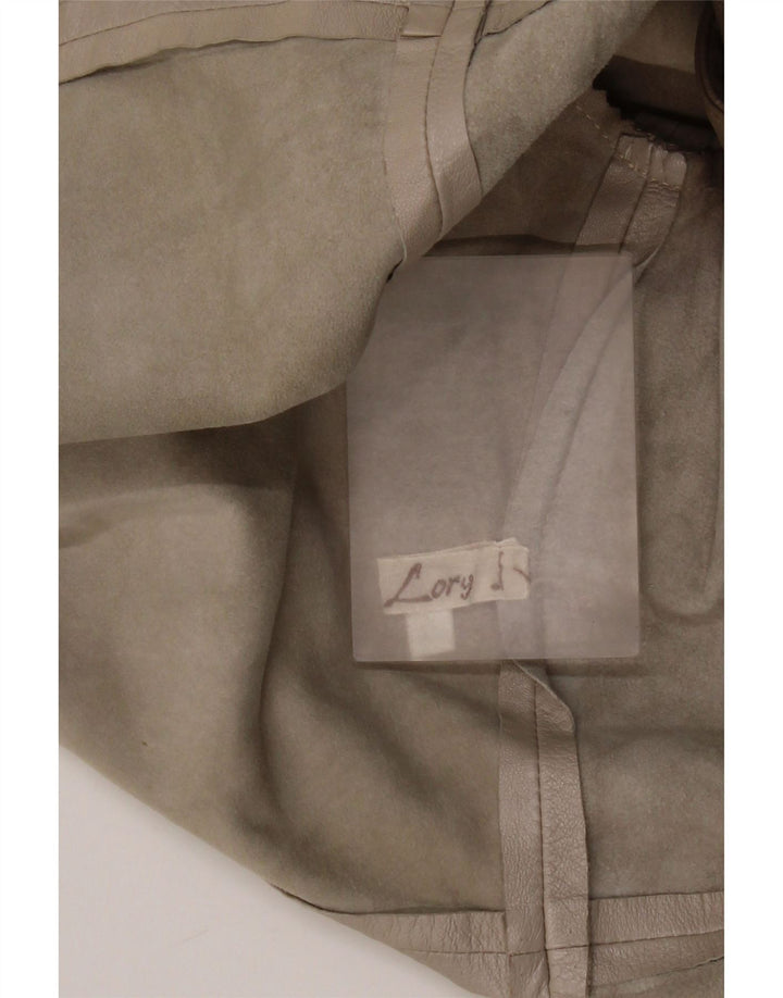 Vintage Womens Leather Jacket IT 44 Medium Grey Colourblock Leather