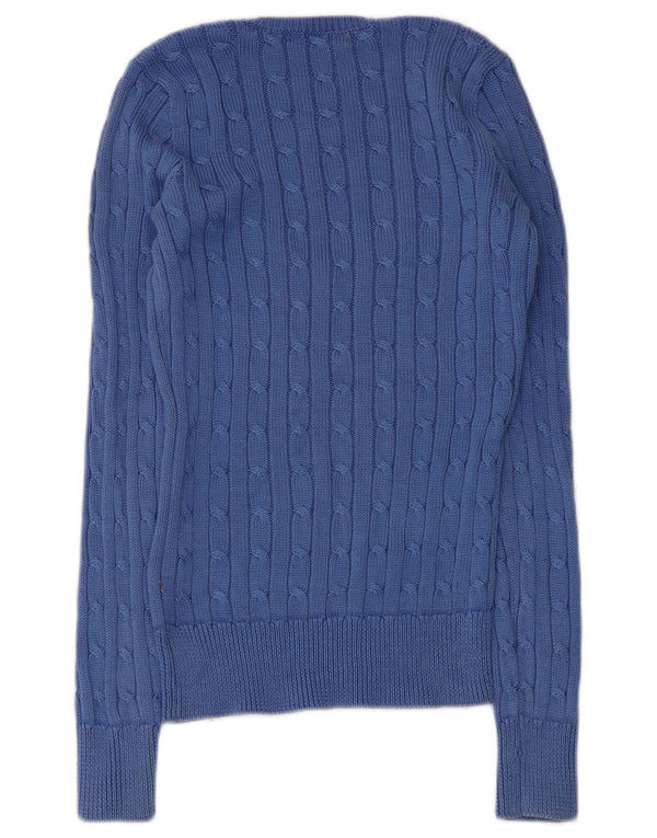Ralph Lauren Womens V-Neck Jumper Sweater UK 8 Small Blue Cotton