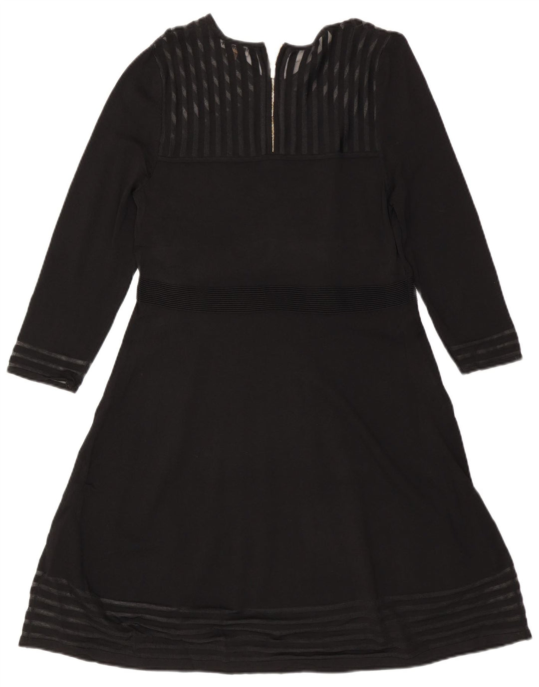 CALVIN KLEIN Womens Long Sleeve A-Line Dress UK 18 XL Black Striped Rayon