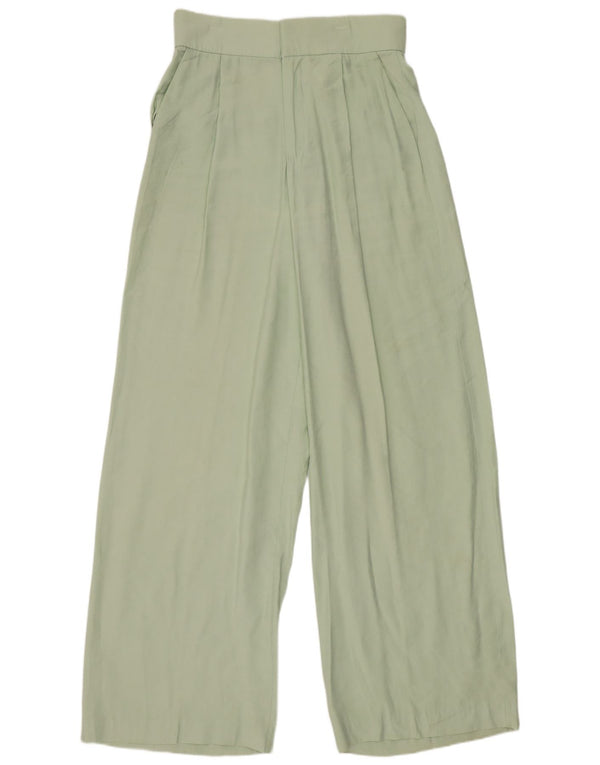 Zara Womens High Waist Wide Leg Trousers Small W26 L31 Green Modal