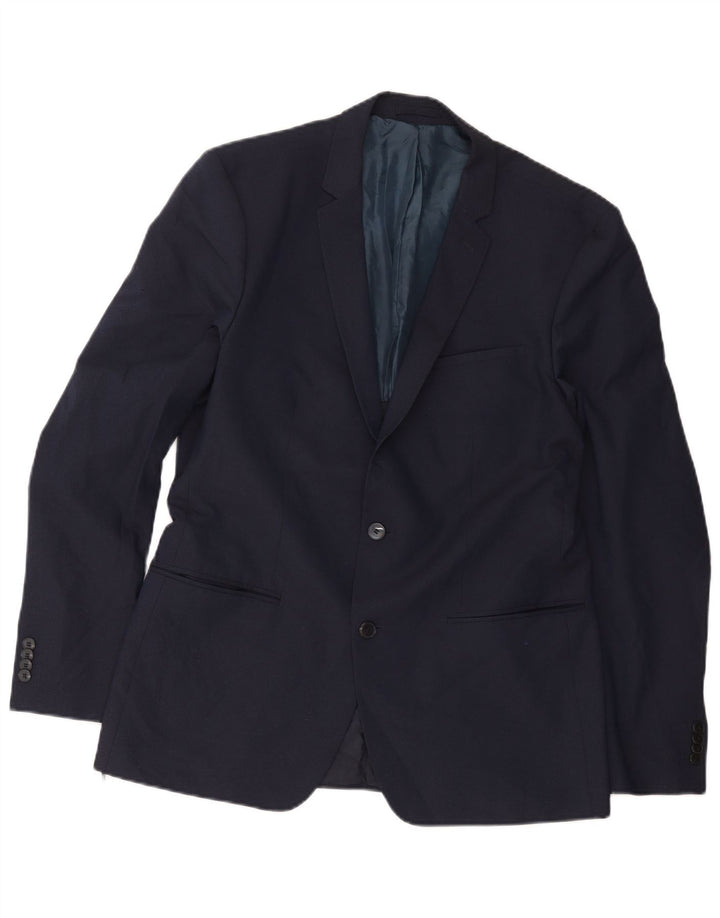 Zara Mens 2 Button Blazer Jacket EU 54 XL Navy Blue Polyester