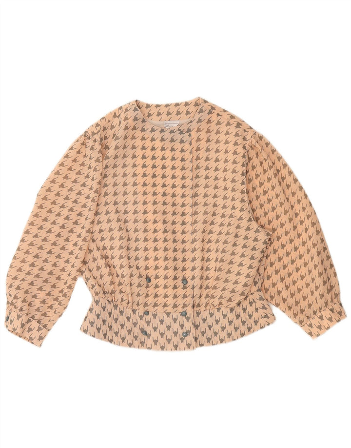 MARKWALD Womens Crop 3/4 Sleeve Shirt Blouse EU 40 Medium Pink Houndstooth
