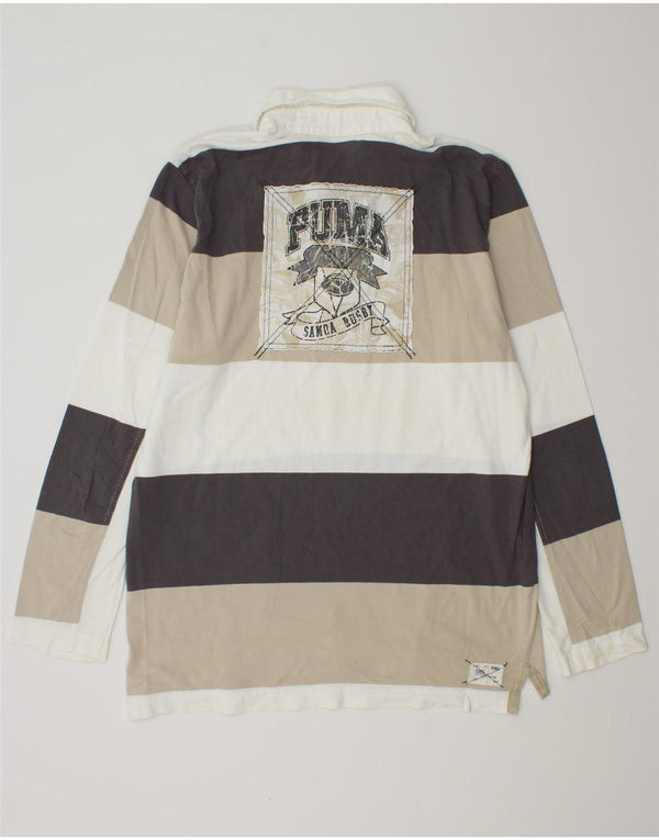 PUMA Mens Graphic Long Sleeve Rugby Polo Shirt Large Multicoloured Striped