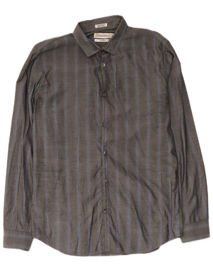 Calvin Klein Mens Slim Fit Shirt Small Grey Herringbone Cotton