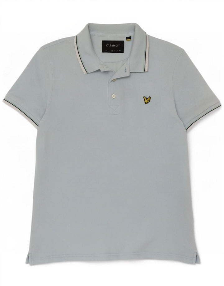 Lyle & Scott Mens Polo Shirt Medium Blue Striped Cotton