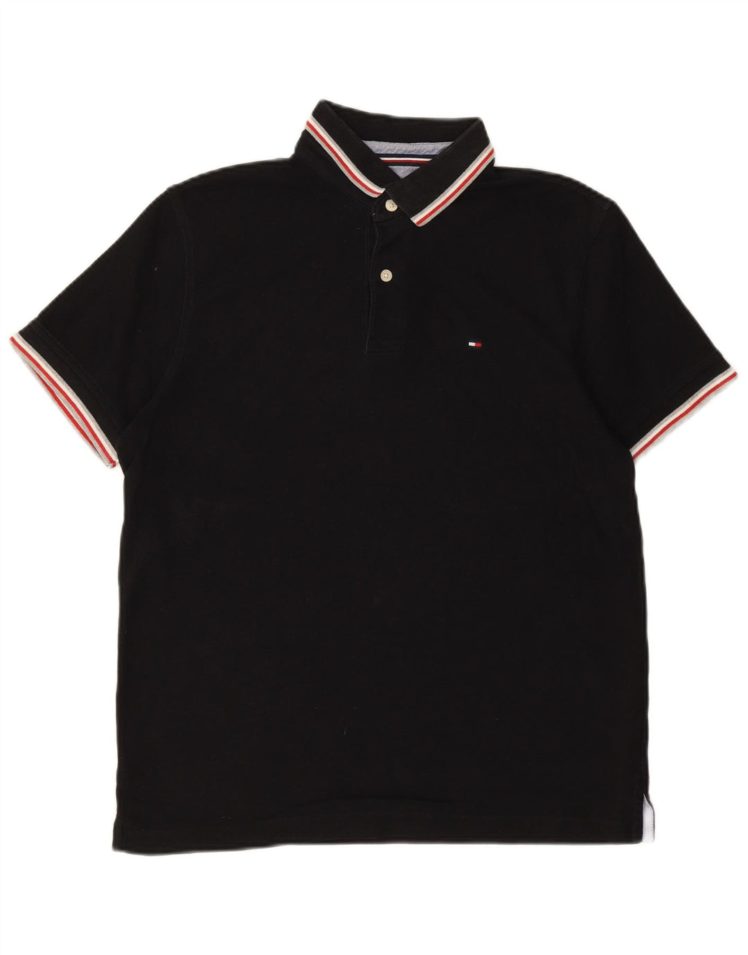 TOMMY HILFIGER Mens Polo Shirt Medium Black Cotton