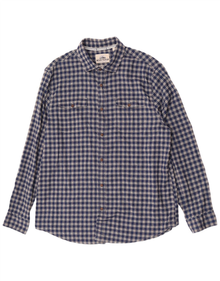 Mantaray Mens Shirt Large Navy Blue Check