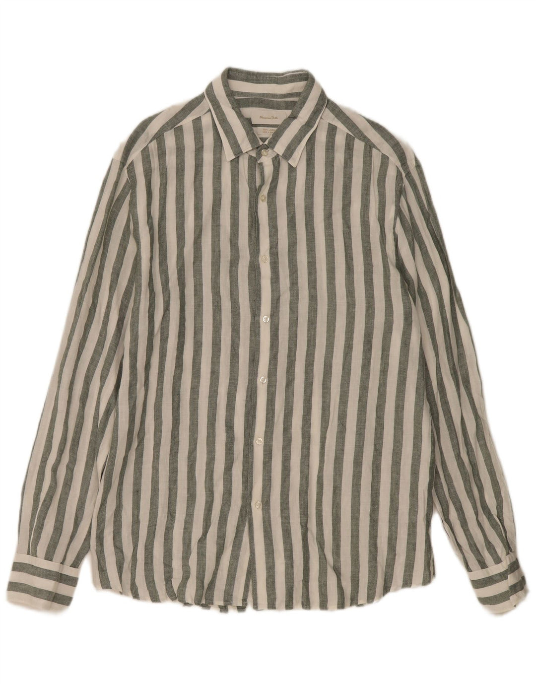 MASSIMO DUTTI Mens Shirt XL Khaki Striped Linen Vintage Massimo Dutti and Second-Hand Massimo Dutti from Messina Hembry 