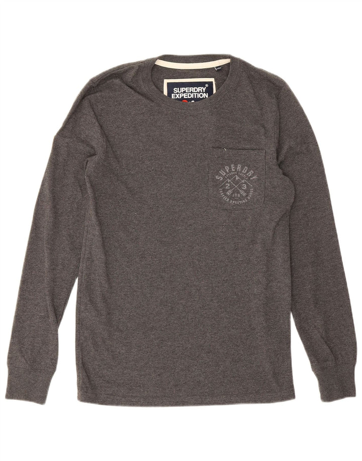 Superdry Mens Top Long Sleeve Small Grey Cotton