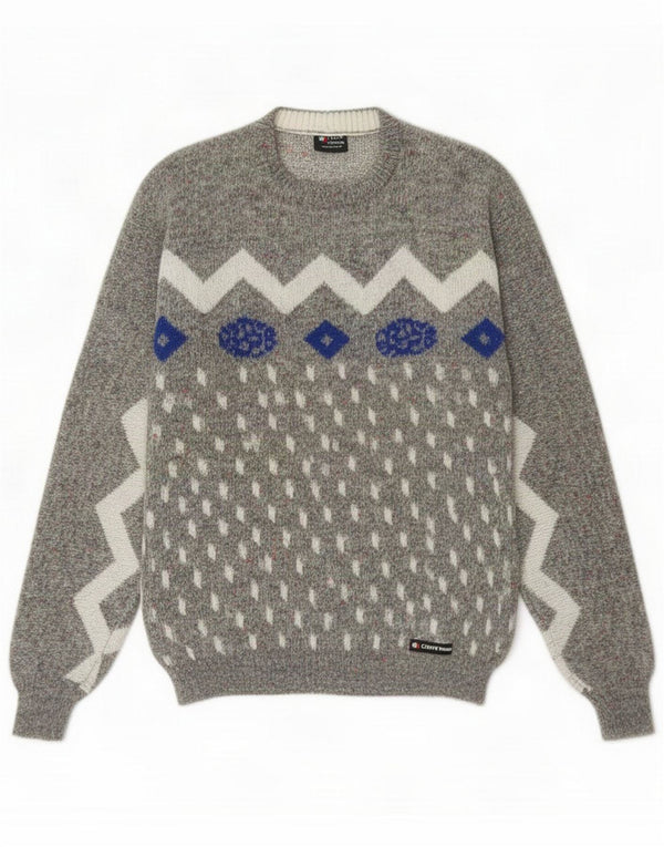 Vintage Womens Crew Neck Jumper Sweater IT 54 3XL Grey Geometric