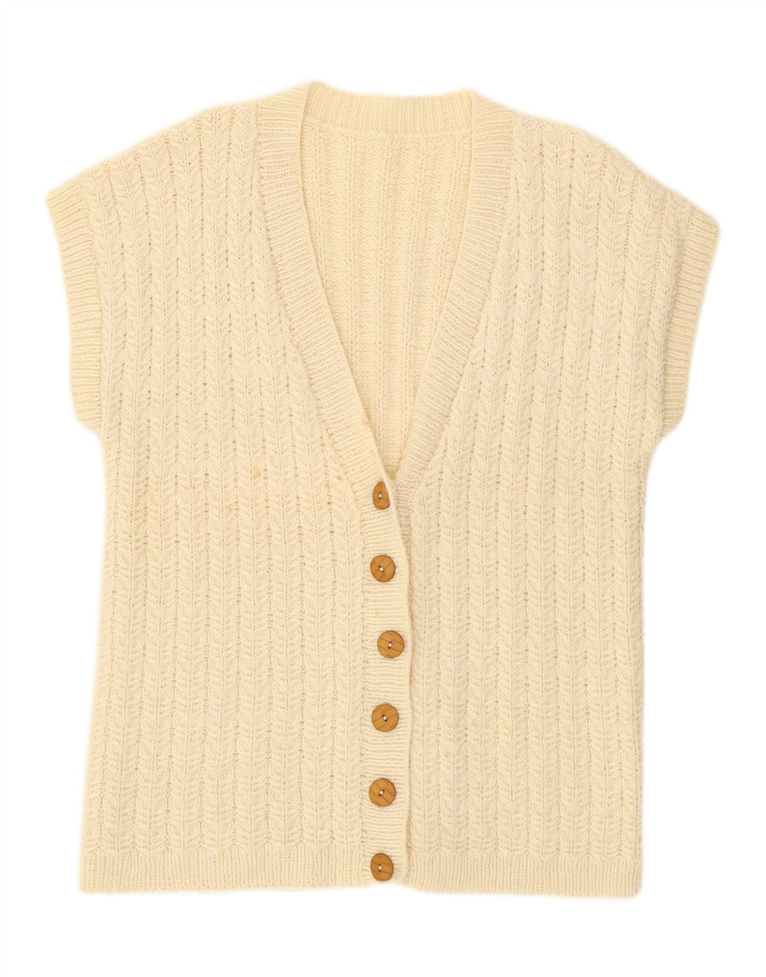 VINTAGE Womens Short Sleeve Cardigan Sweater UK 16 Large Off White