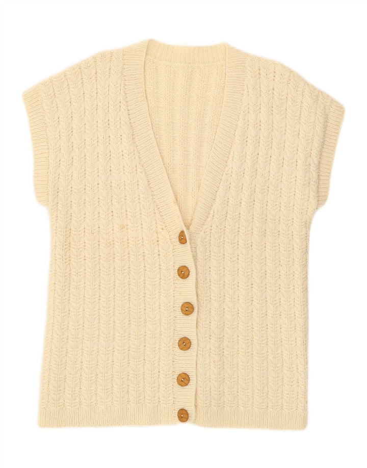 VINTAGE Womens Short Sleeve Cardigan Sweater UK 16 Large Off White