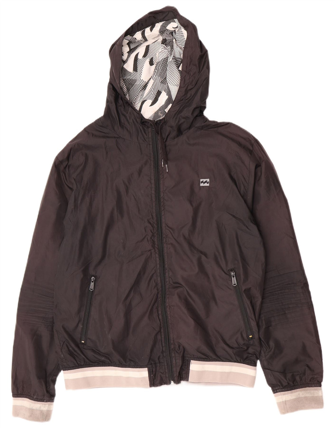 Billabong Mens Hooded Bomber Jacket UK 40 Large Black Polyester