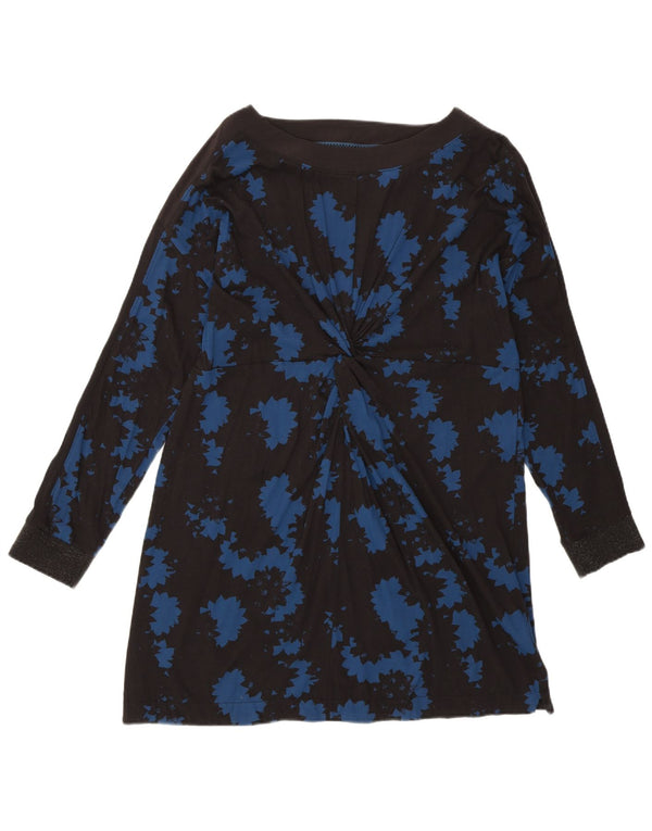 WHITE STUFF Womens Longline Blouse Top UK 14 Large Black Floral Cotton