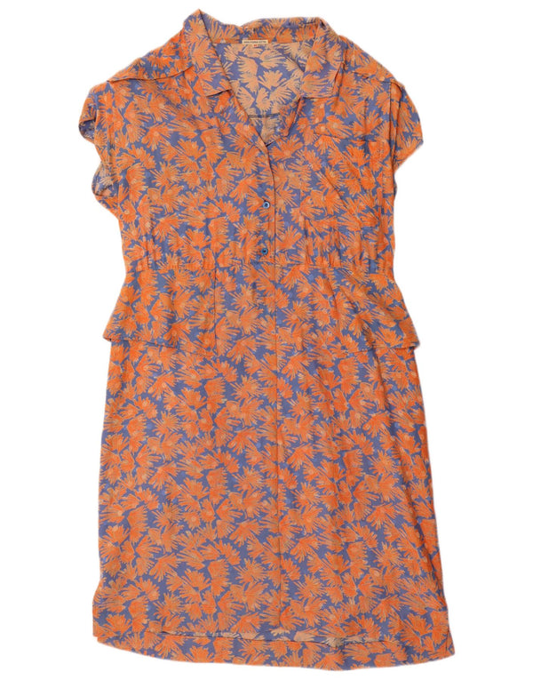 Vintage Womens Short Sleeves Peplum Dress EU 40 Medium Orange Floral Silk