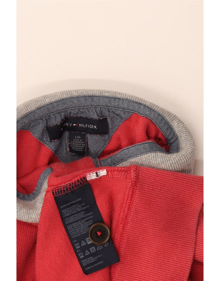 Tommy Hilfiger Mens Button Neck Sweatshirt Jumper Large Red Cotton