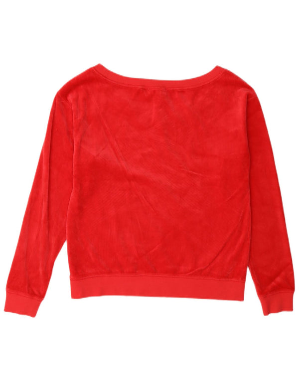 Juicy Couture Womens Oversized Velvet Sweatshirt Jumper UK 6 XS Red Cotton