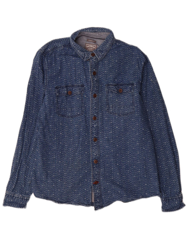 Fat Face Mens Classic Fit Denim Shirt Medium Blue Floral Cotton