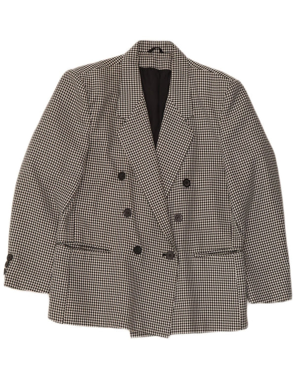 CLASSIC Womens Double Breasted Blazer Jacket UK 14 Large Black Houndstooth
