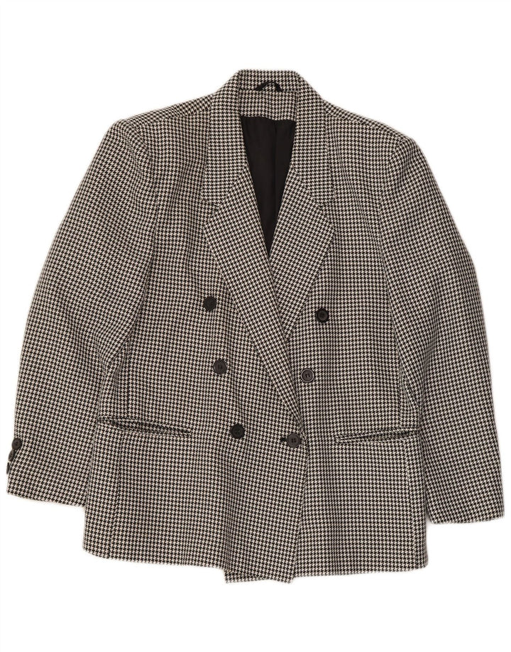CLASSIC Womens Double Breasted Blazer Jacket UK 14 Large Black Houndstooth
