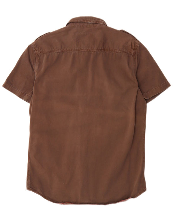 Superdry Mens Short Sleeve Military Shirt Large Brown Cotton Army