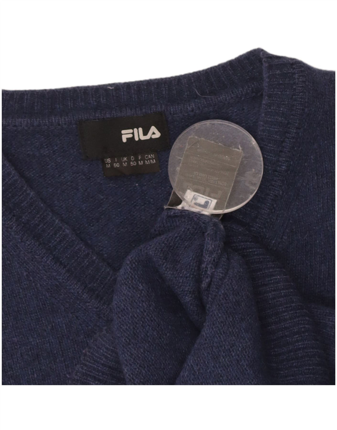 FILA Womens V-Neck Jumper Sweater UK 14 Medium Navy Blue Wool