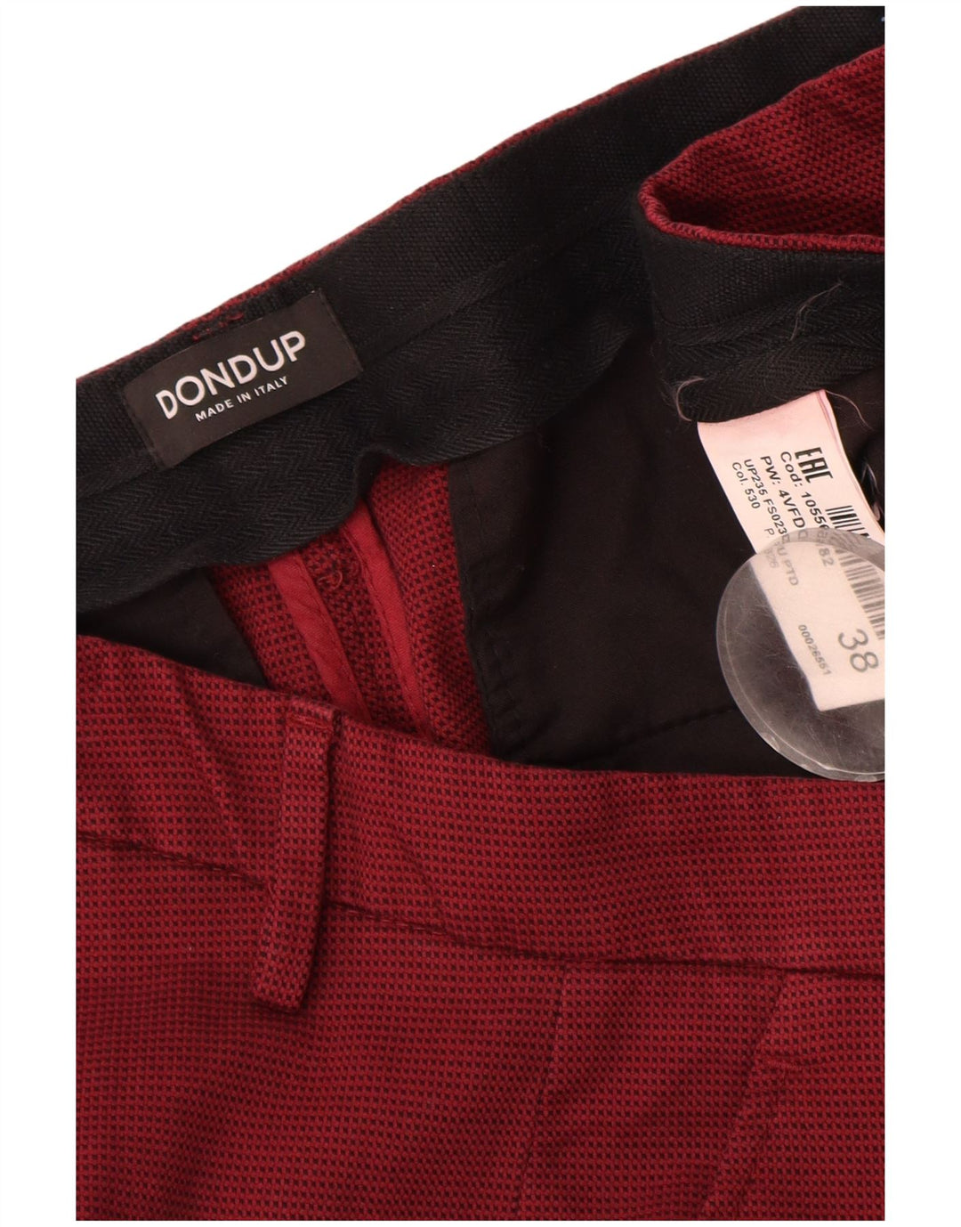 Dondup Mens Slim Chino Trousers W38 L32 Maroon Cotton