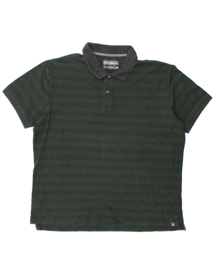 EDDIE BAUER Mens Polo Shirt XL Green Striped Cotton