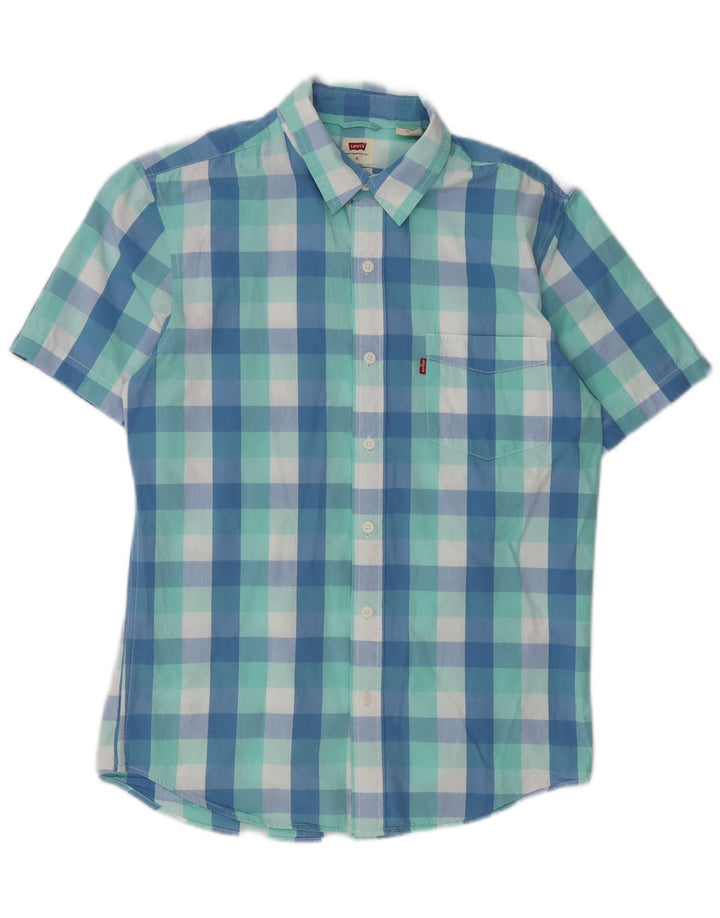 Levi's Mens Standard Short Sleeve Shirt Small Blue Gingham Cotton