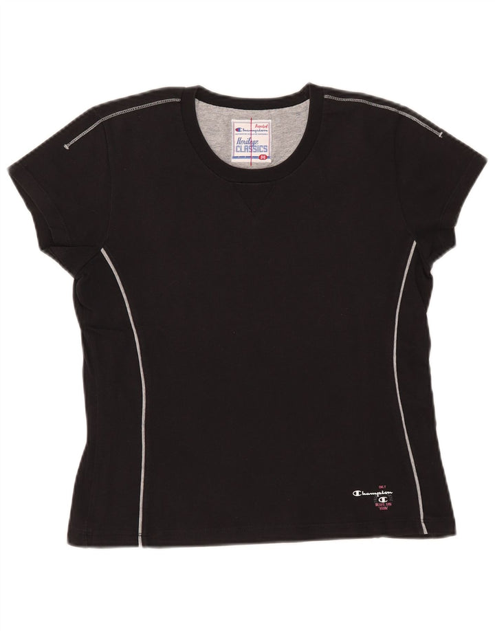 CHAMPION Womens Heritage Classics Crop T-Shirt Top UK 12 Medium Black