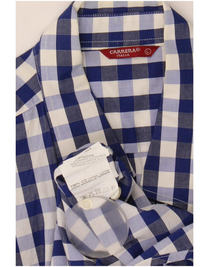 Carrera Mens Short Sleeve Shirt Large Blue Gingham Cotton