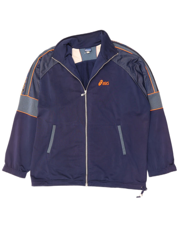 ASICS Mens Graphic Tracksuit Top Jacket 2XL Navy Blue Polyester