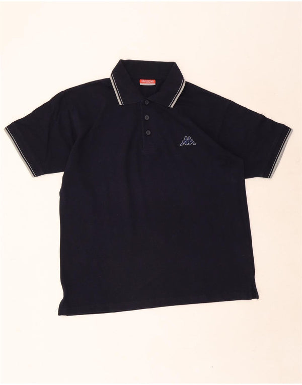 Kappa Mens Polo Shirt Large Navy Blue Striped Cotton
