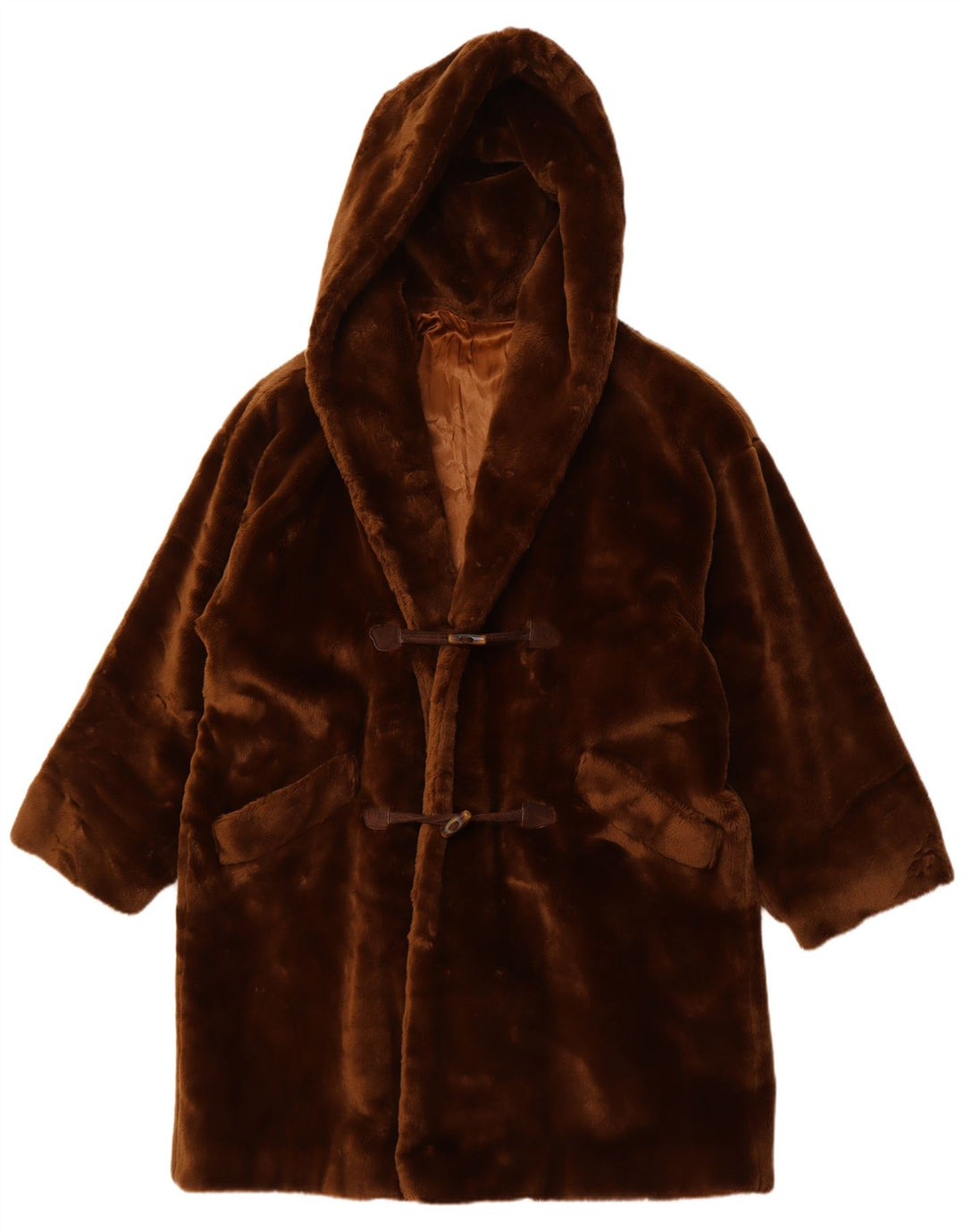 BOND STREET Womens Hooded Faux Fur Overcoat IT 44 Medium Brown Acrylic