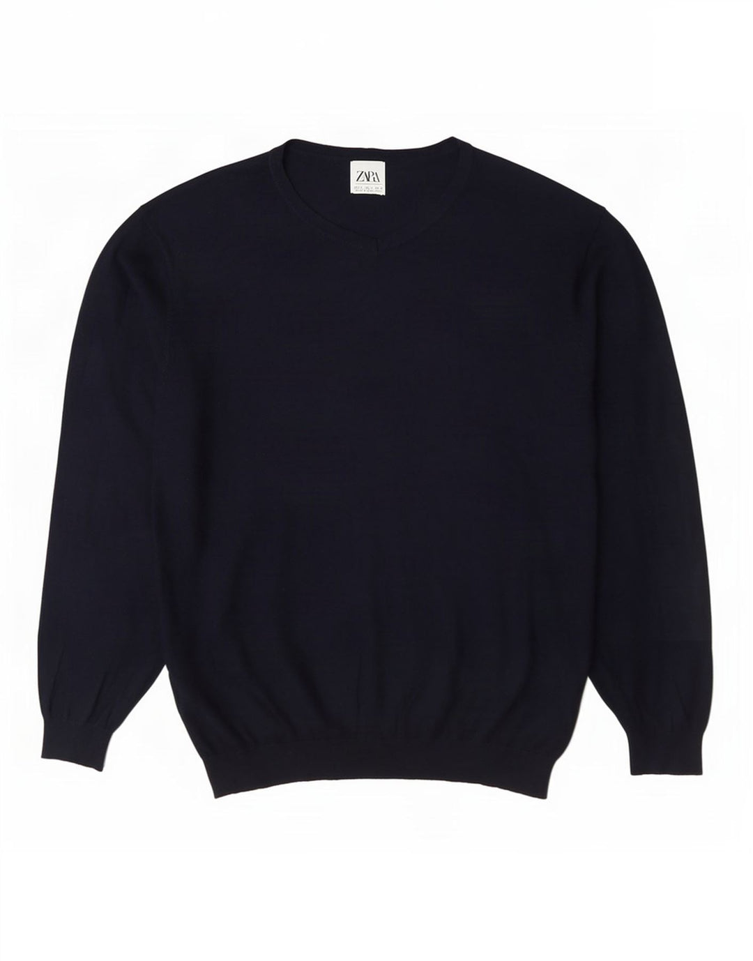 Zara Mens V-Neck Jumper Sweater Large Navy Blue