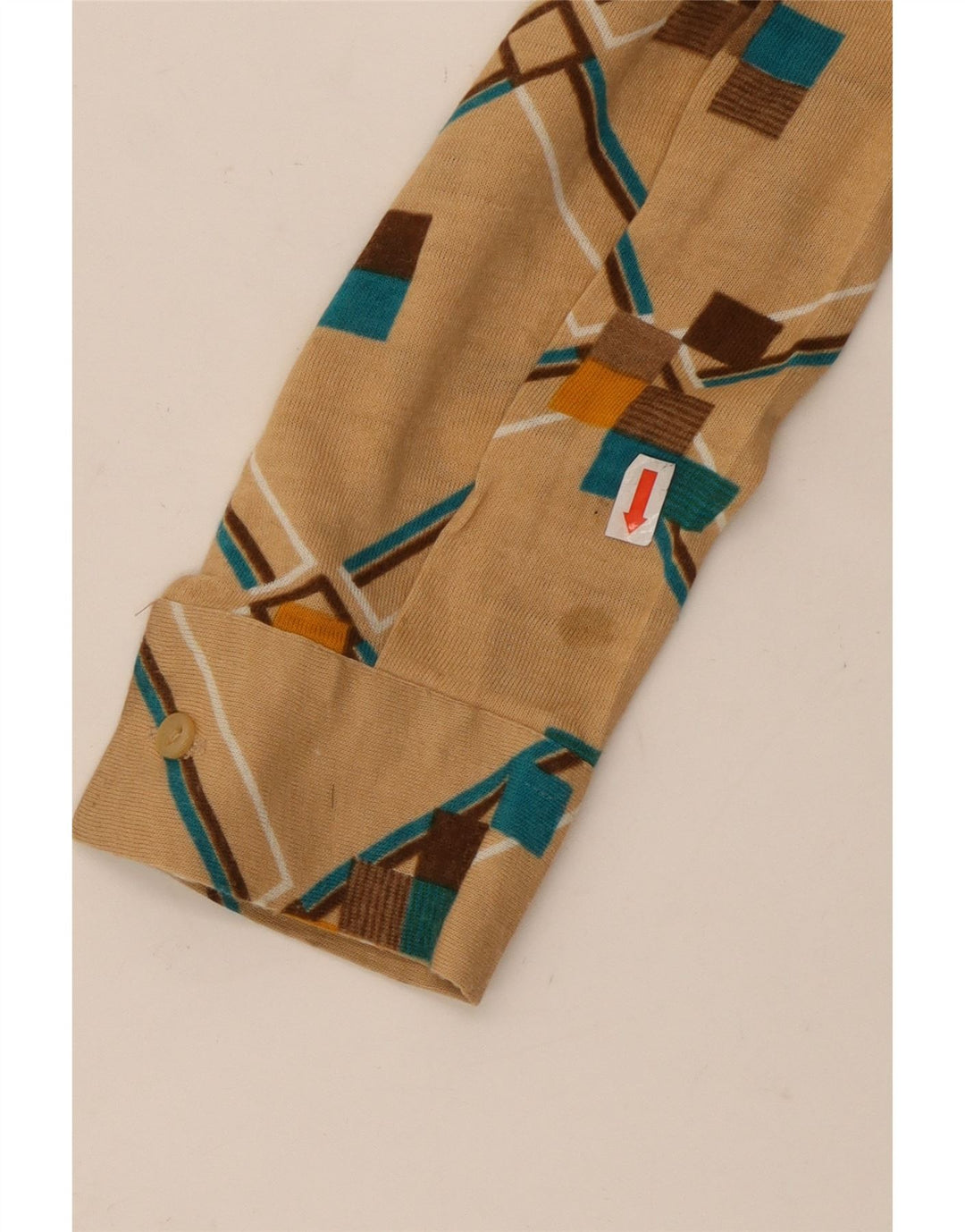 VINTAGE Womens Shirt UK 12 Medium Beige Geometric