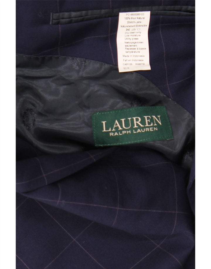 Ralph Lauren Mens 2 Button Blazer Jacket IT 52 Large Navy Blue Check Wool