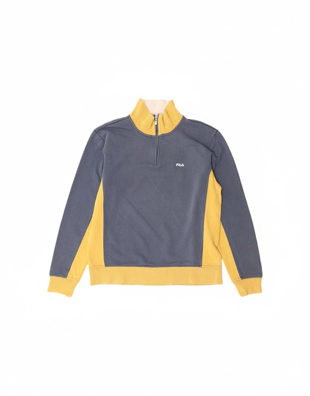 FILA Mens Zip Neck Sweatshirt Jumper Medium Blue Colourblock Cotton