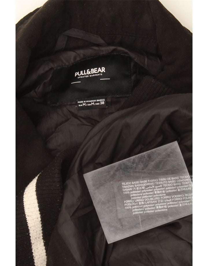 Pull & Bear Mens Paris Varsity Jacket UK 38 Medium Black Colourblock