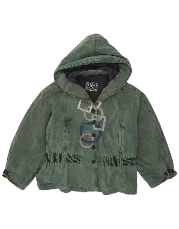 Ernestina Cerini Womens Hooded Windbreaker Jacket IT 46 Large Green 90s