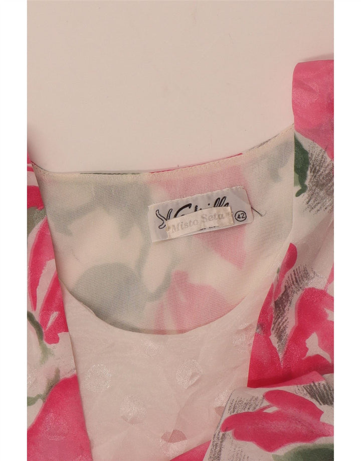 VINTAGE Womens Blouse Top IT 42 Medium Pink Floral Silk