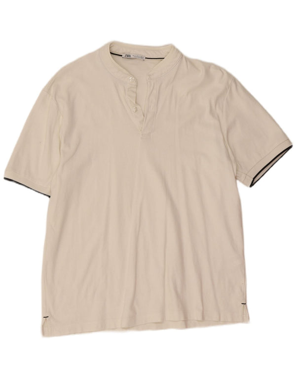 Zara Mens Polo Shirt Small White Cotton