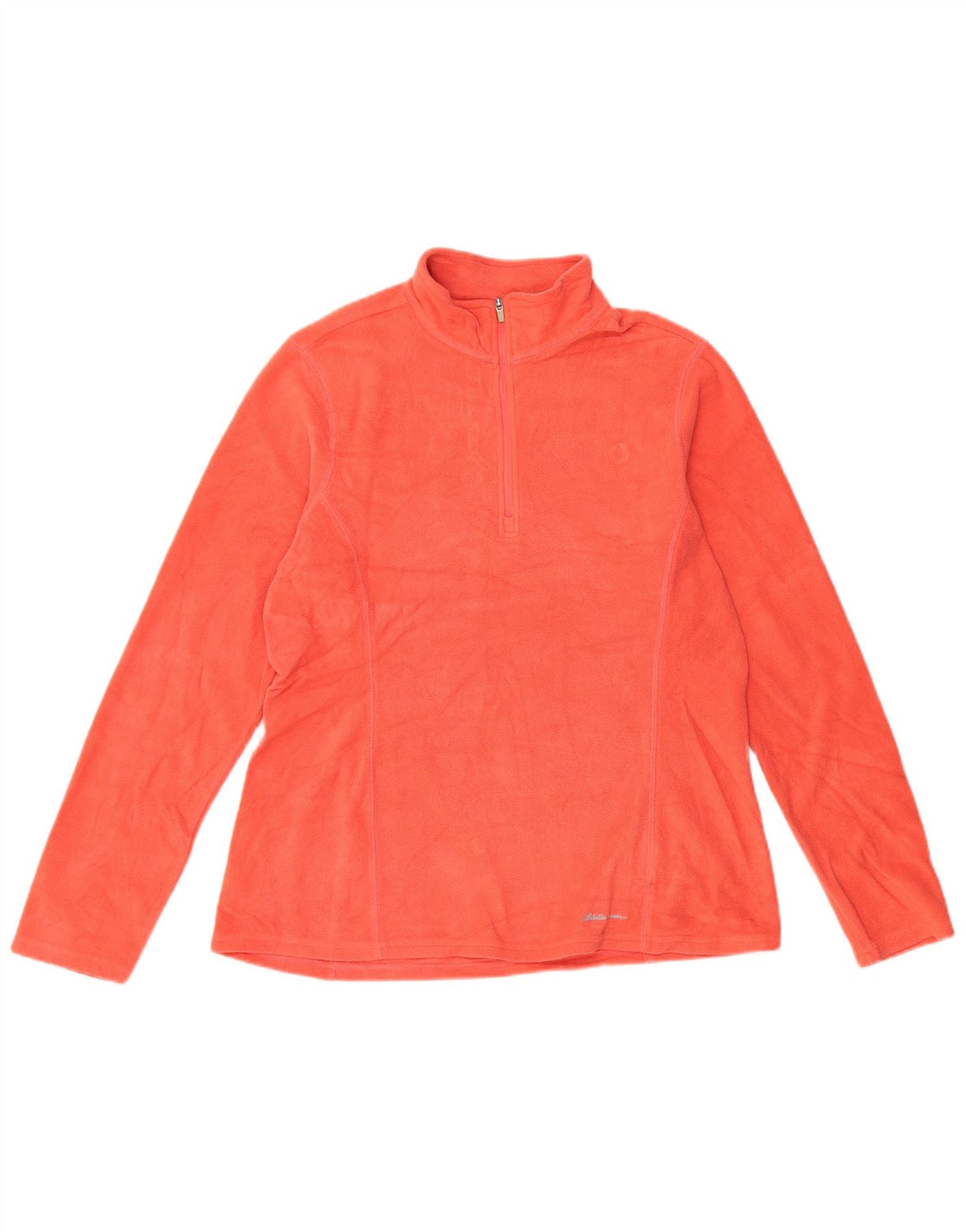 EDDIE BAUER Womens Zip Neck Fleece Jumper UK 12 Medium Orange Polyester