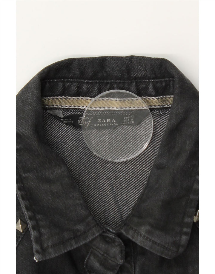 Zara Womens Denim Shirt UK 10 Small Black Cotton