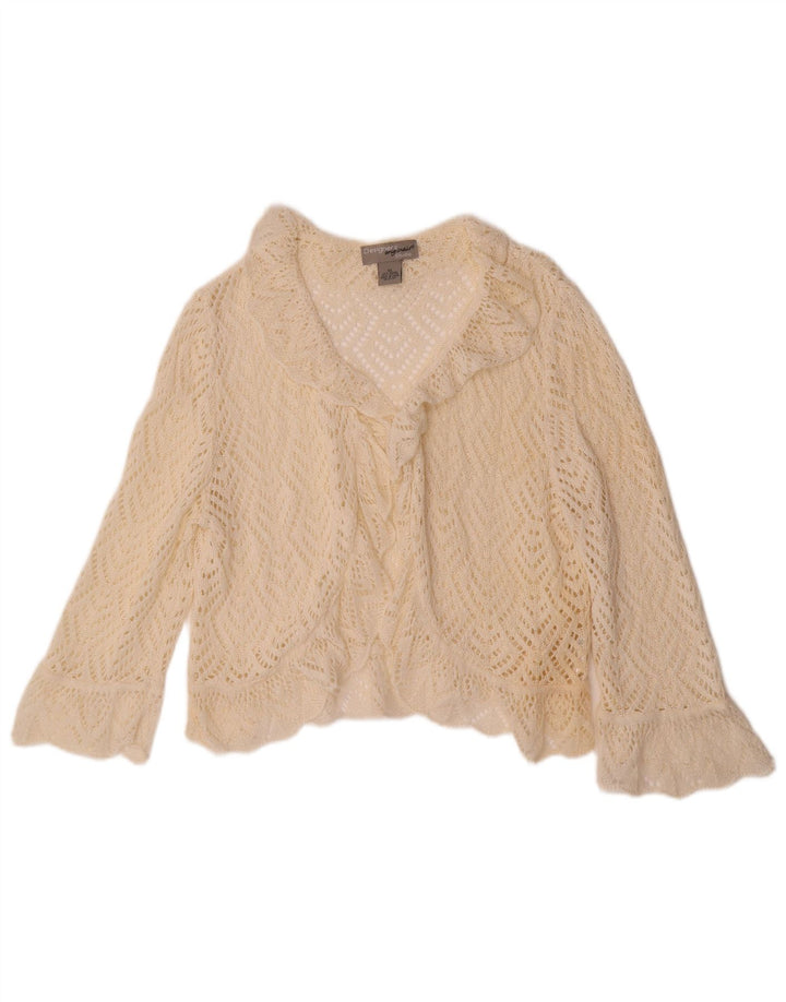 VINTAGE Womens Crop 3/4 Sleeve Crochet Cardigan Sweater UK 18 XL Off White