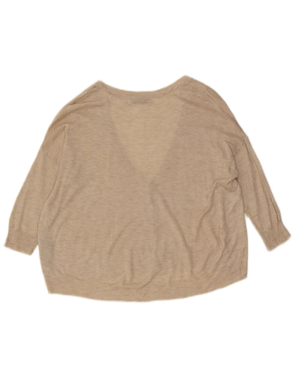 Zara Womens 3/4 Sleeve Cardigan Sweater UK 14 Medium Beige Viscose