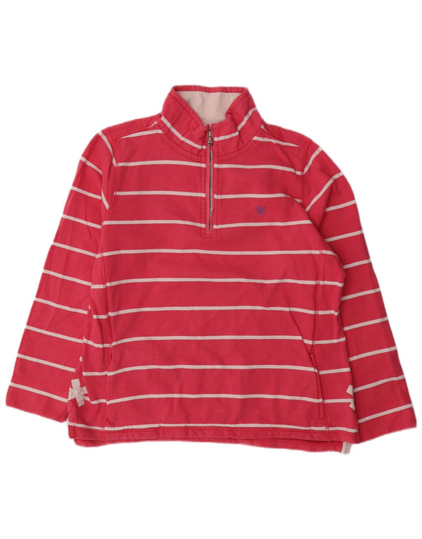 CREW CLOTHING Womens Zip Neck Sweatshirt Jumper UK 16 Large Pink Striped
