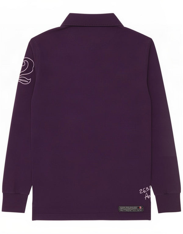 La Martina Mens Graphic Long Sleeve Polo Shirt Large Purple Cotton